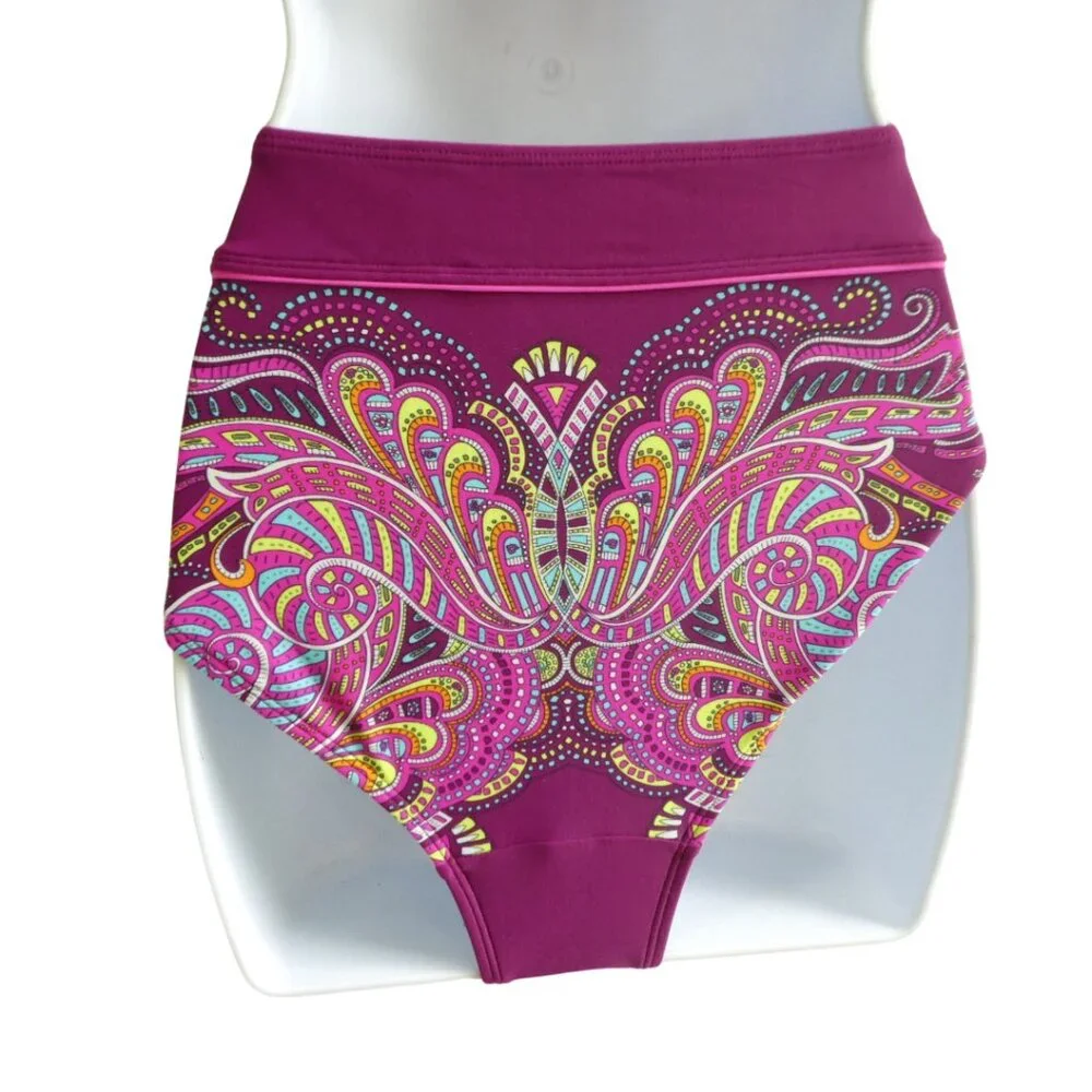 Athleta Swim Bikini Top Bottoms Berry Paisley Padded Racer Back Coverage M